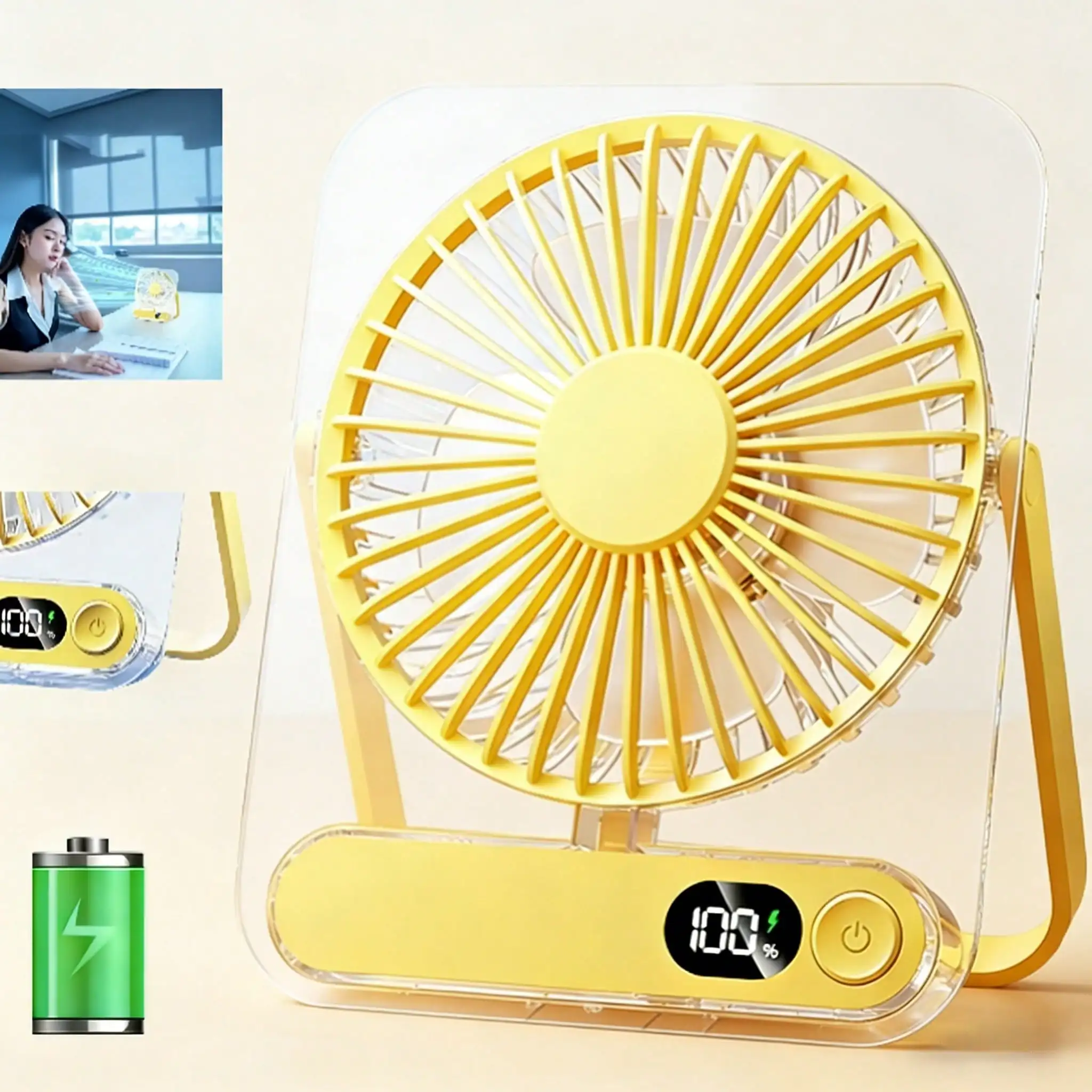 

2026 New Transparent Portable USB Rechargeable Fan, Dual-Use Design For Desktop And Wall Mounting, Five-Speed High Airflow Adjus