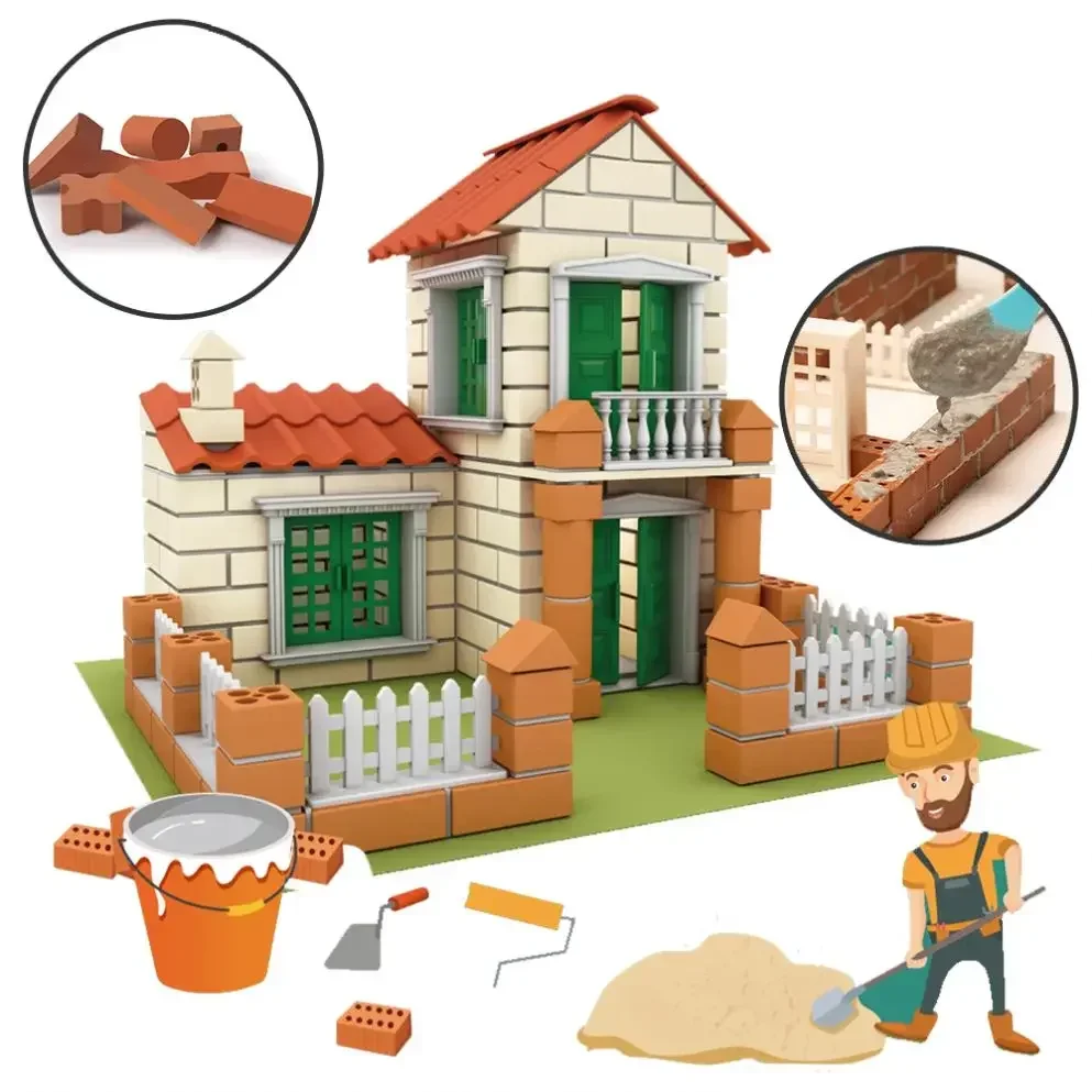 DIY Miniature House Villa Simulation Cement Reusable Mini Pile Up Brick Assembly Model Building Block Kid Constructor Toy Gift