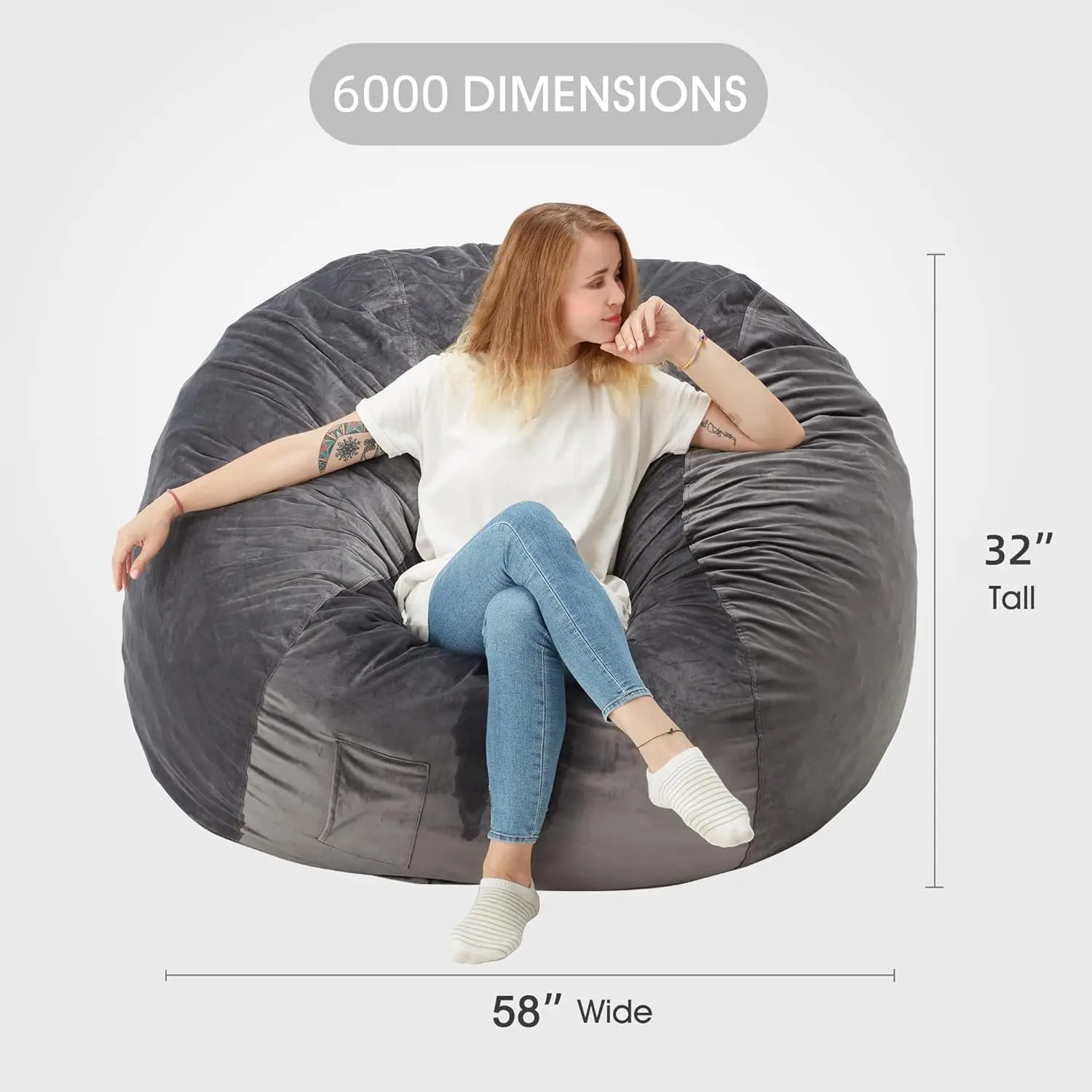 6FT Bean Bag Chair Giant with Memory Foam Filled Comfy  Chairs for Adults Adult  Chair with Dutch