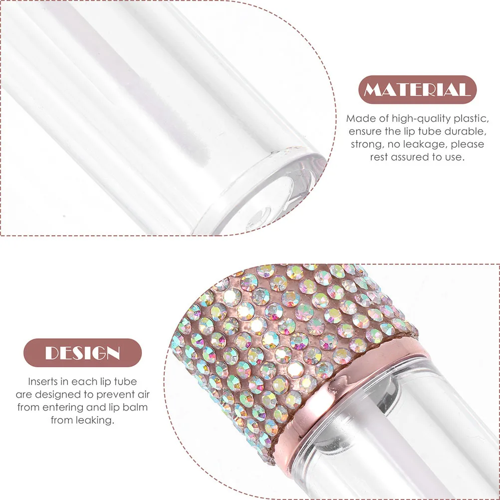 

4Pcs Gloss Tubes Refillable Empty DIY Bottles Portable Compact Lip Balm Container Rhinestone Patch Fashion