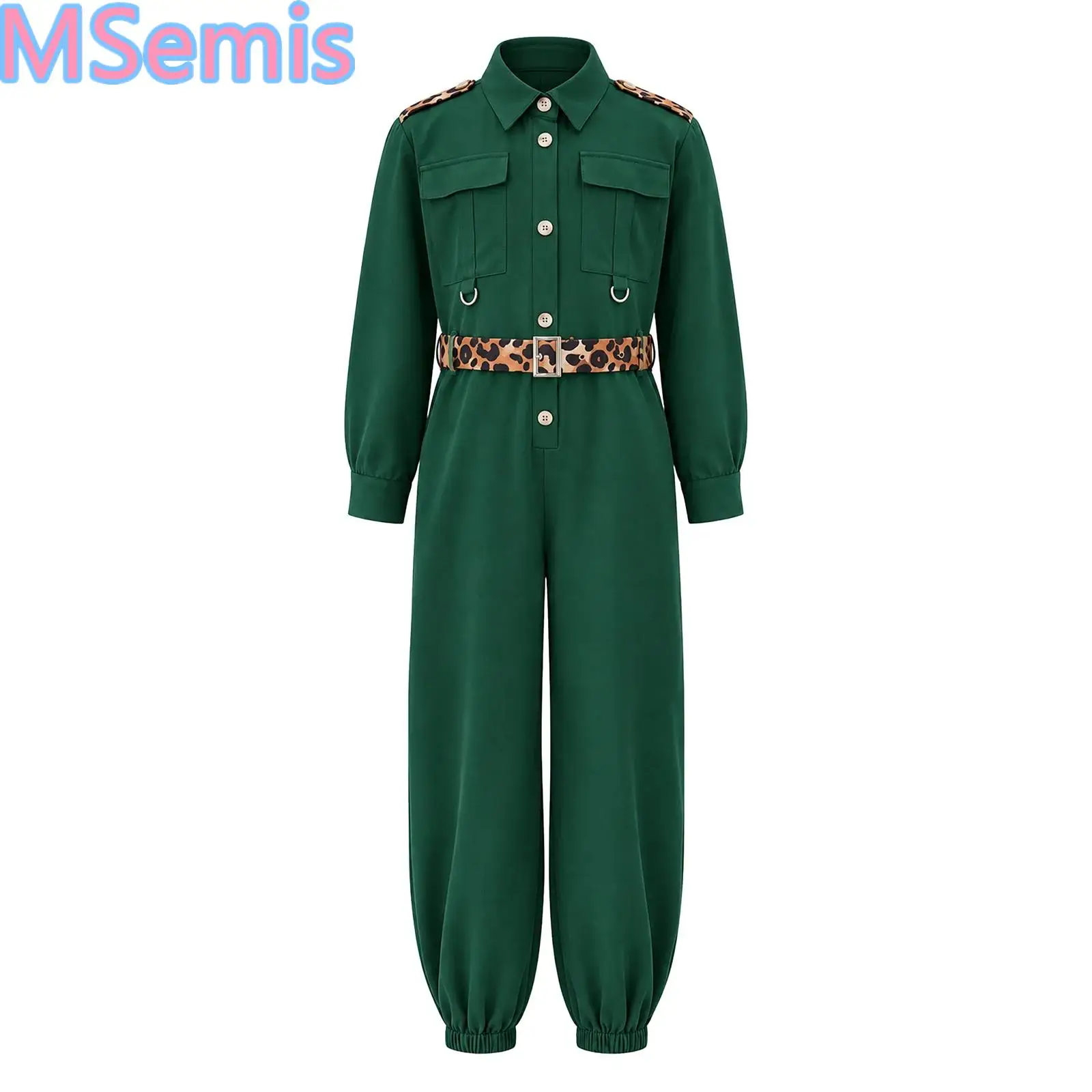 Girls Boys Jungle Explorer Costume Romper Long Sleeve Button Pockets Cargo Jumpsuit And Belt for Festival Parties Outdoor Trips