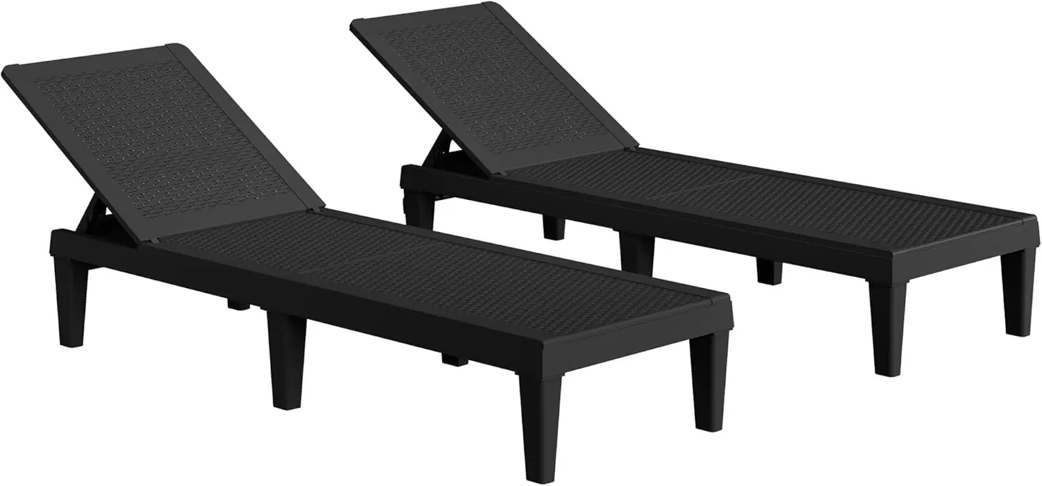 

Outdoor Chaise Lounge Chairs Set of 2 with 5-Position Adjustable Backrest, Waterproof PE Sun Loungers for Garden Pool Beach Pati