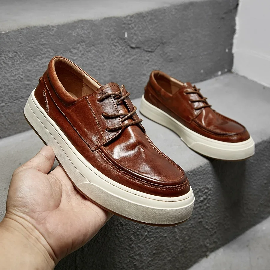 

2024 Autumn And Winter New Business Casual Leather Shoes Horse Leather Thick Sole Handmade Shoes