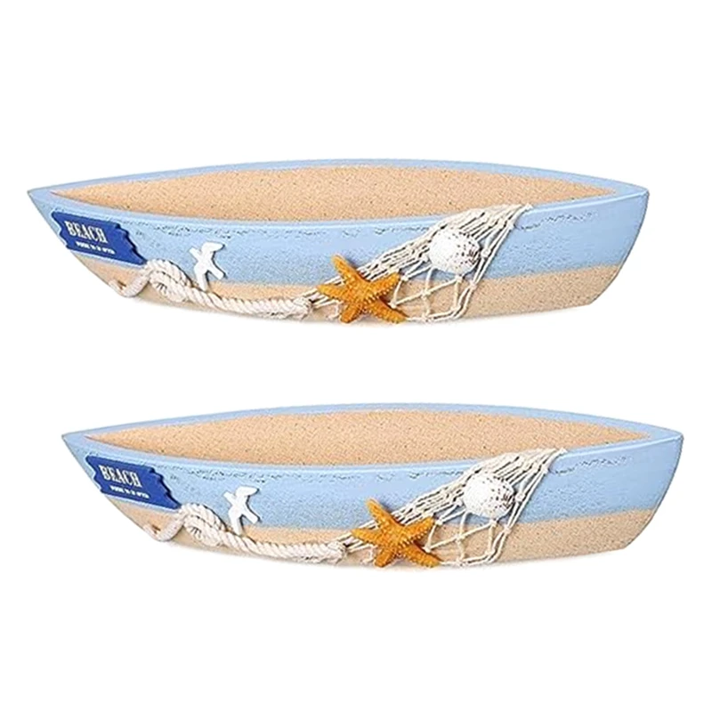 Wooden Boat Tray Display Sailboat Model Decor 2 Pack Blue Boat Model Decoration Navigation Beach Ocean Decor