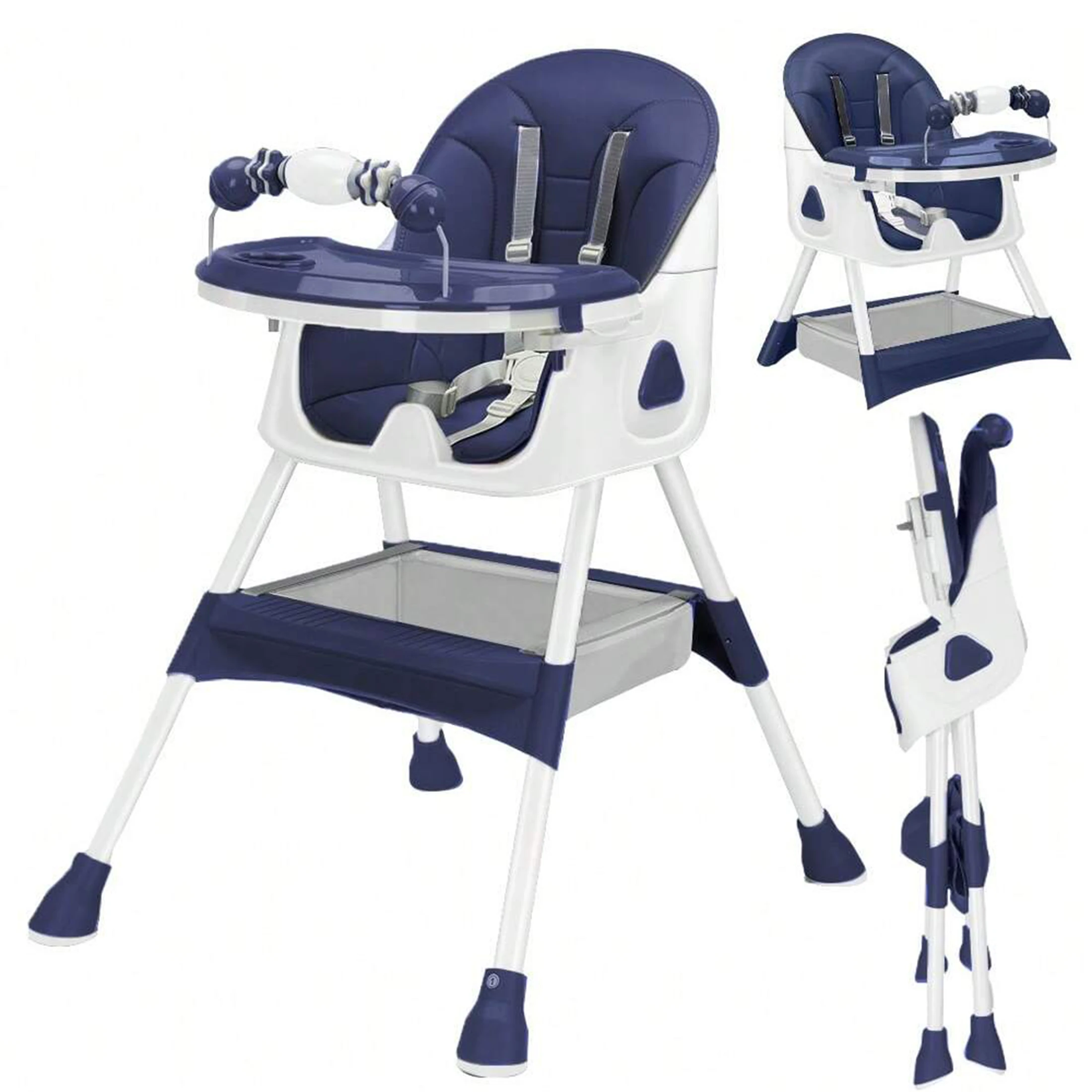 PIORLADO（家具） Klappbarer Babyhochstuhl 6 Monate Plus, mit großem Anti-Rutsch-Pad und Spielzeugregal, leicht zu reinigendes Füttern, E500 5