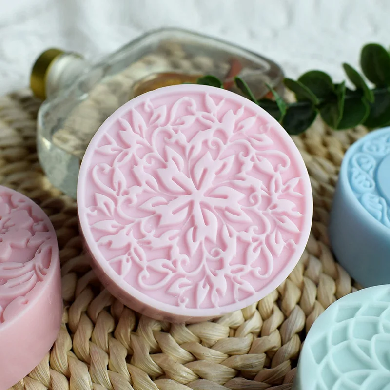 4 Round Flower Pattern Silicone Soap Mold DIY Handmade Soap Making Mould Fondant Chocolate Mousse Dessert Baking Cake Tools