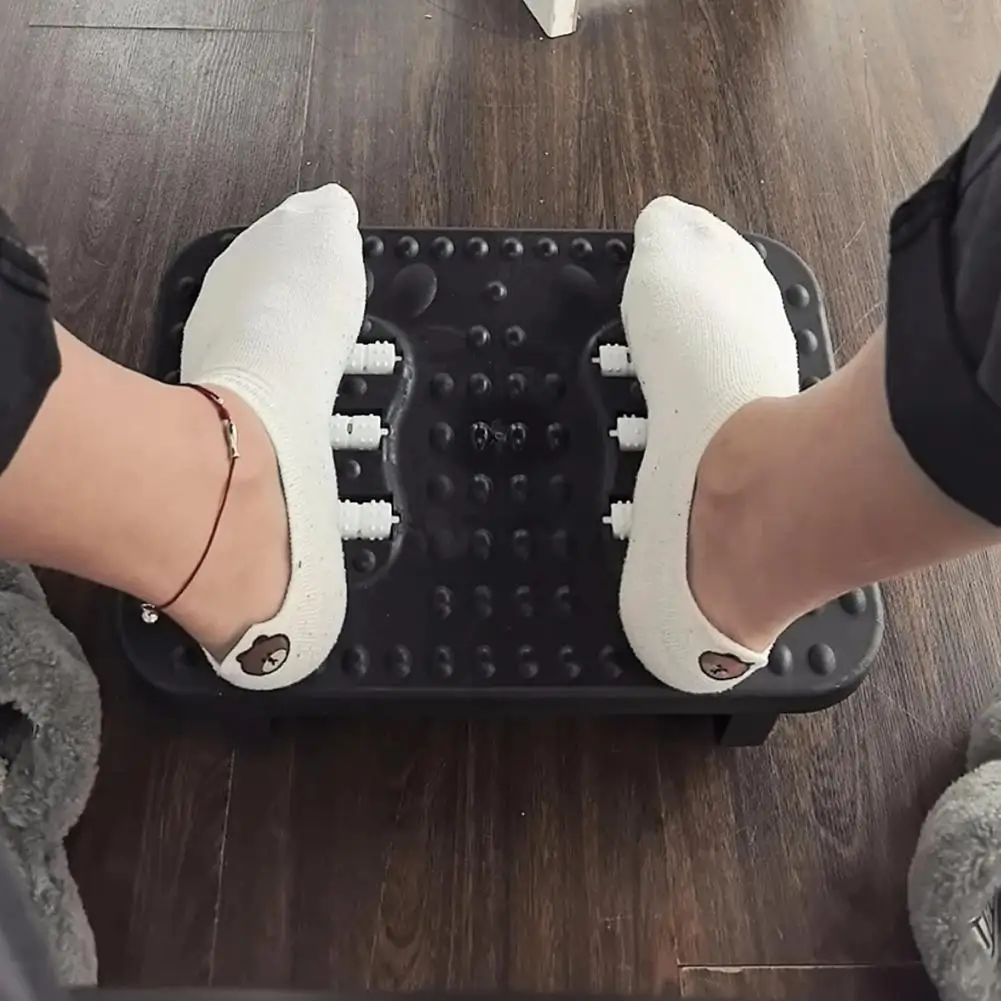 Office Desk Footrest Adjustable 180° Double Row Massage Rollers Lightweight Textured Surface Anti Skid Multipurpose Ergonomic
