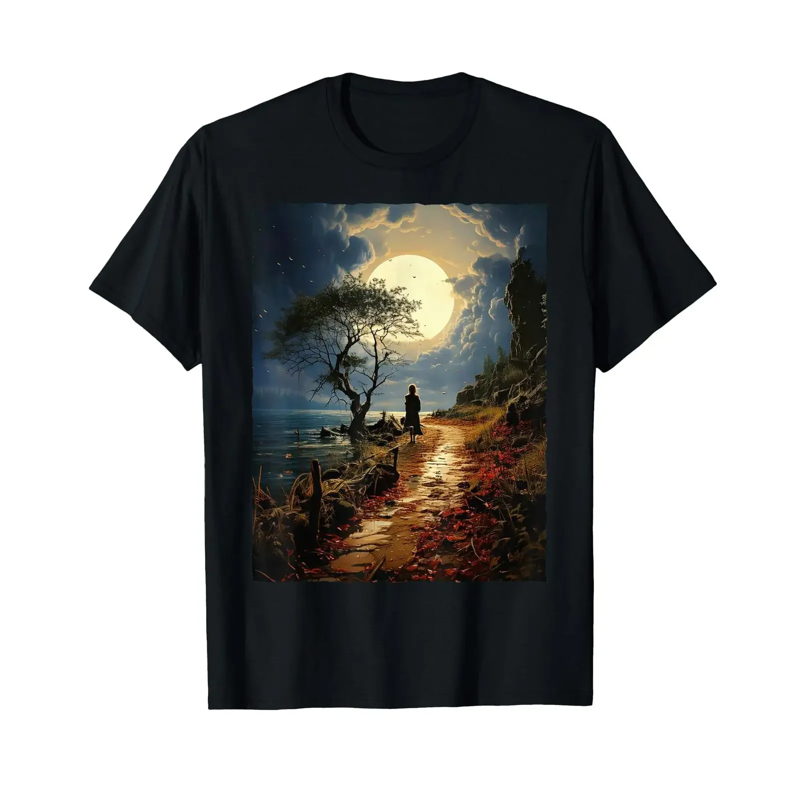 Camiseta Mystisch Vollmond Dunkel Natur Fantasy Landschaft Ästhetik, estilo vintage, ligeramente cómoda, para hombre