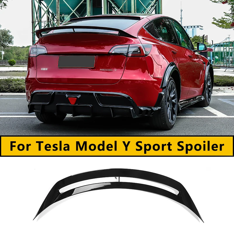 For 2021 22 24 Tesla Model Y Trunk Bright Black and Carbon Fiber Pattern ABS Lid Spoiler Wing Car Tailgate Body Kit Accessories