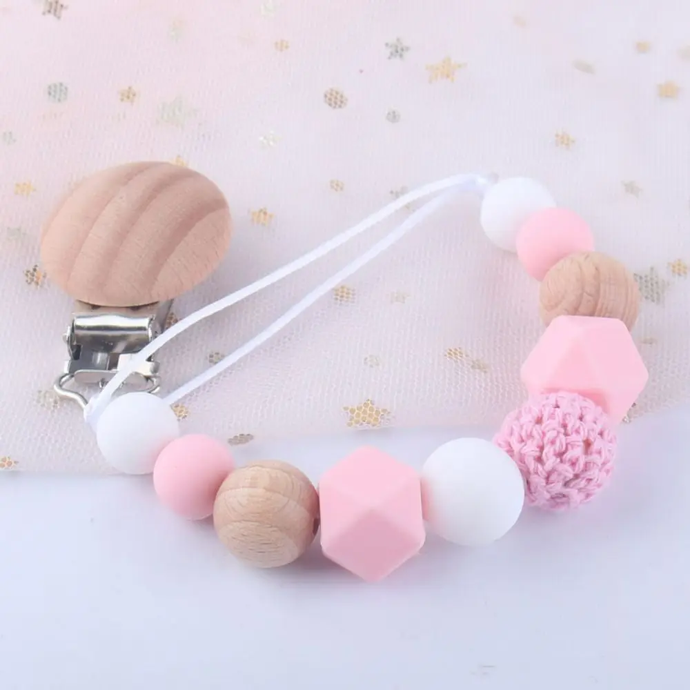 Nipple Holder Clips Wood Children Soother Holder Baby Teether Toys Straps Baby Pacifier Chain Dummy Clips Pacifier Holder Clips