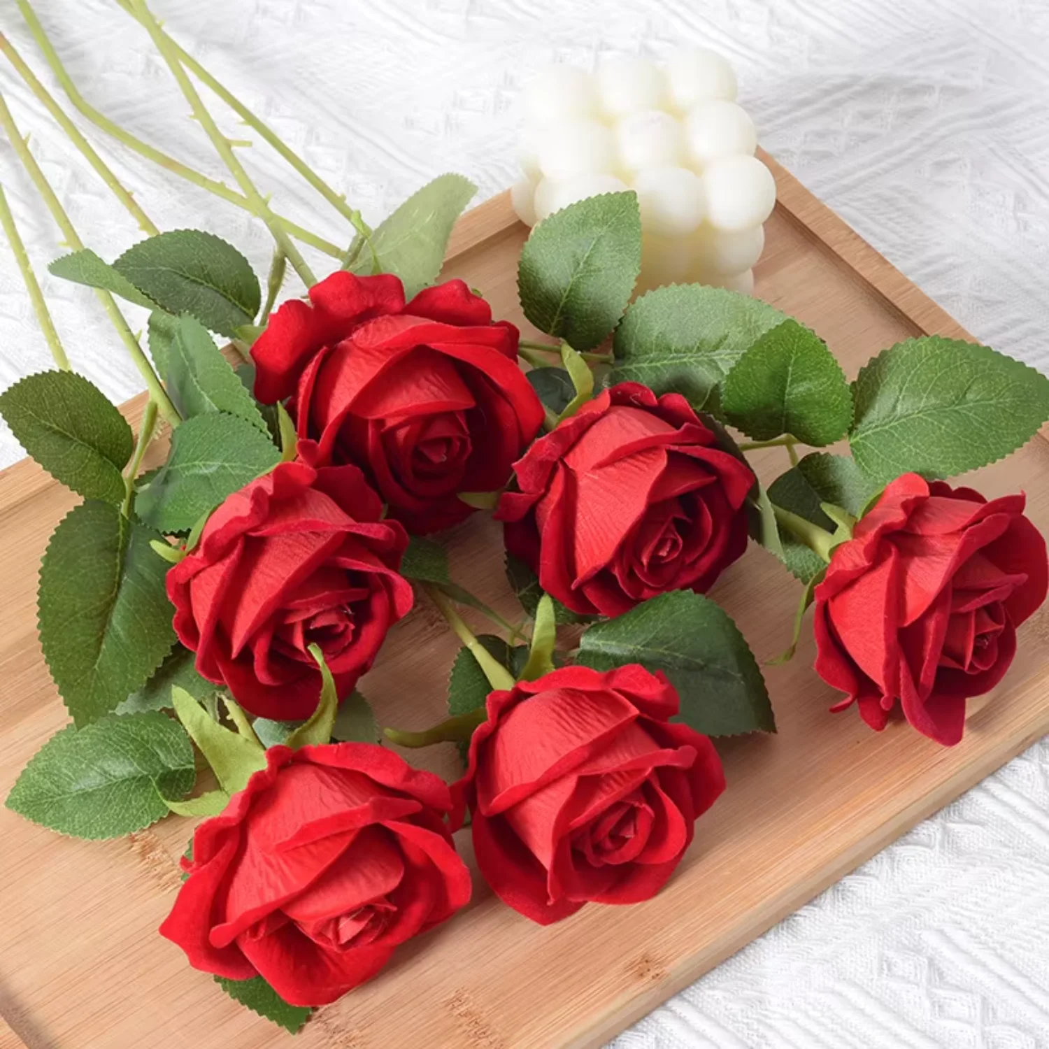

Valentine's Day Rose Wall Decor 50cm Artificial Velvet Fabric Flower Room Centerpiece Simulated Single Rose Real Feel
