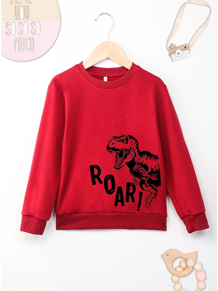 Dropship Red Baby Unisex Sweatshirts Dinosaur Print Outdoor Y2K Comfy O Neck High Quality Hoodless Popular Hot Sell Kids Sweater