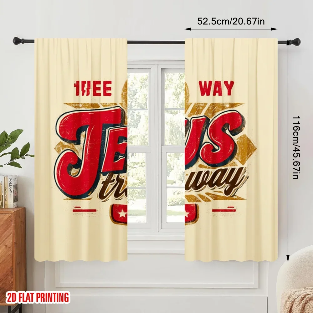2pcs,2D plane printing Curtains Roller Blinds Jesus_ Love_ Light and Truth Versatile Polyester (without rod) Decorations Inside