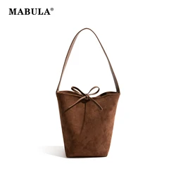 MABULA Vintage Brown Black Faux Suede Bucket Bag Luxury Design Women's Solid Color Large Capacity Shoulder Purse Shopping Bag