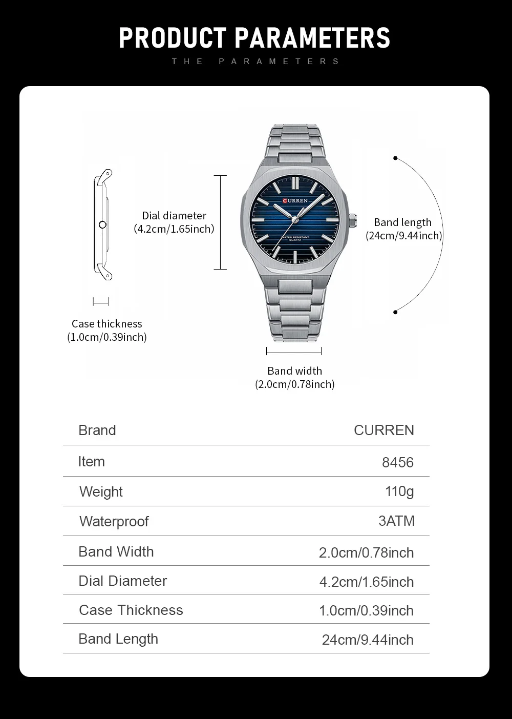 CURREN Minimalistische Herrenuhr mit Edelstahlarmband und Leuchtzeigern, klassische Business-Quarz-Armbanduhr für Männer – Detail 5
