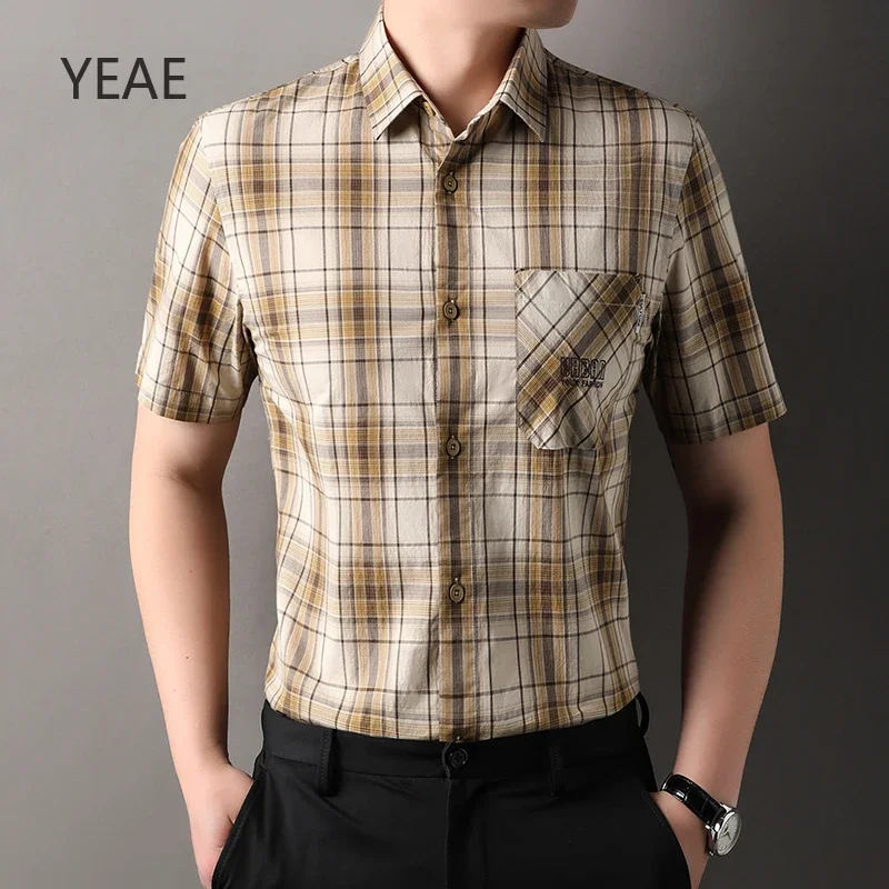 

Business Casual Pure Cotton Men's Short-sleeved Shirt Summer 2025 New Trendy Slim Fit Real Pocket Embroidered Designer Top