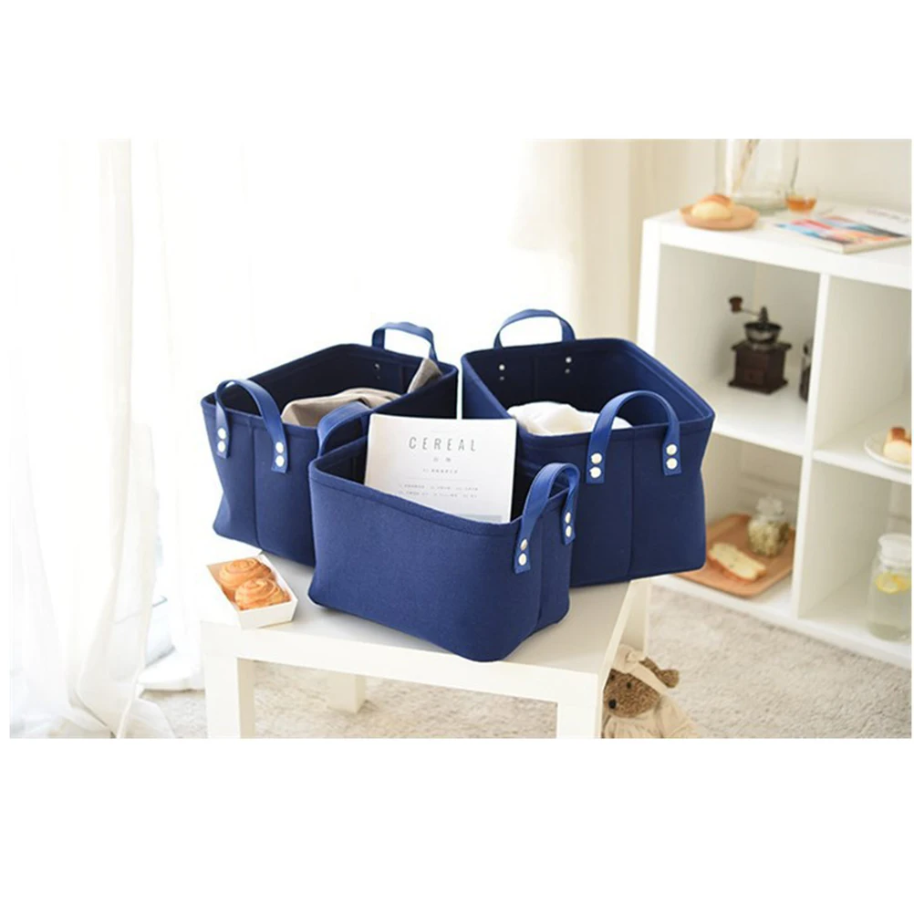 

1pc Felt Storage Basket Dark Grey Portable Nonwovens Organizer For Desktop Sundries Fruit Snacks Household Storage Nursery