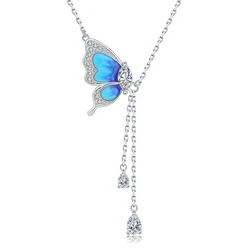 925 Sterling Silver Exquisite Butterfly Pendant Blue Enamel Necklaces Jewelry Mother's Day Birthday Gifts for Women Mom Friends