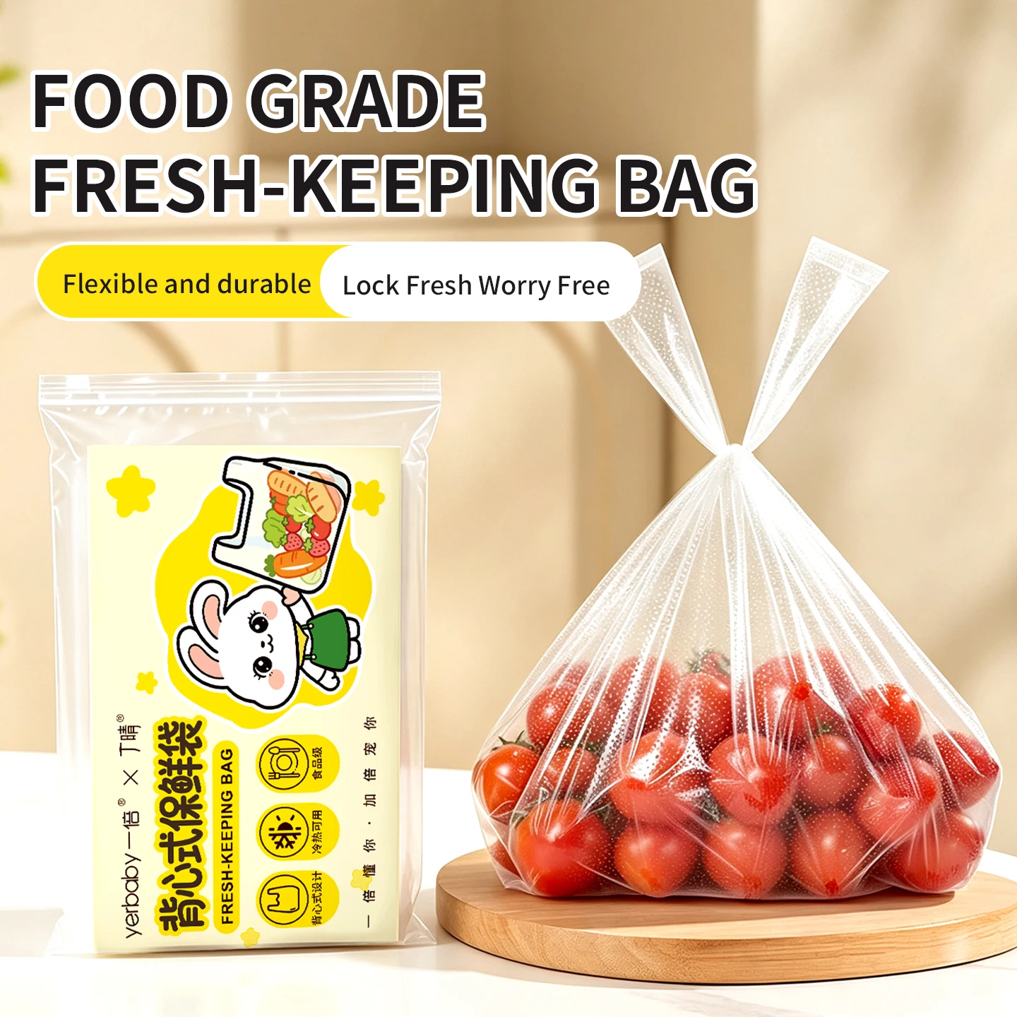 Food Storage Vest Bags Plastic Grocery Bags for Food Fresh Keeping 100 Count 3 Sizes Large Medium Small