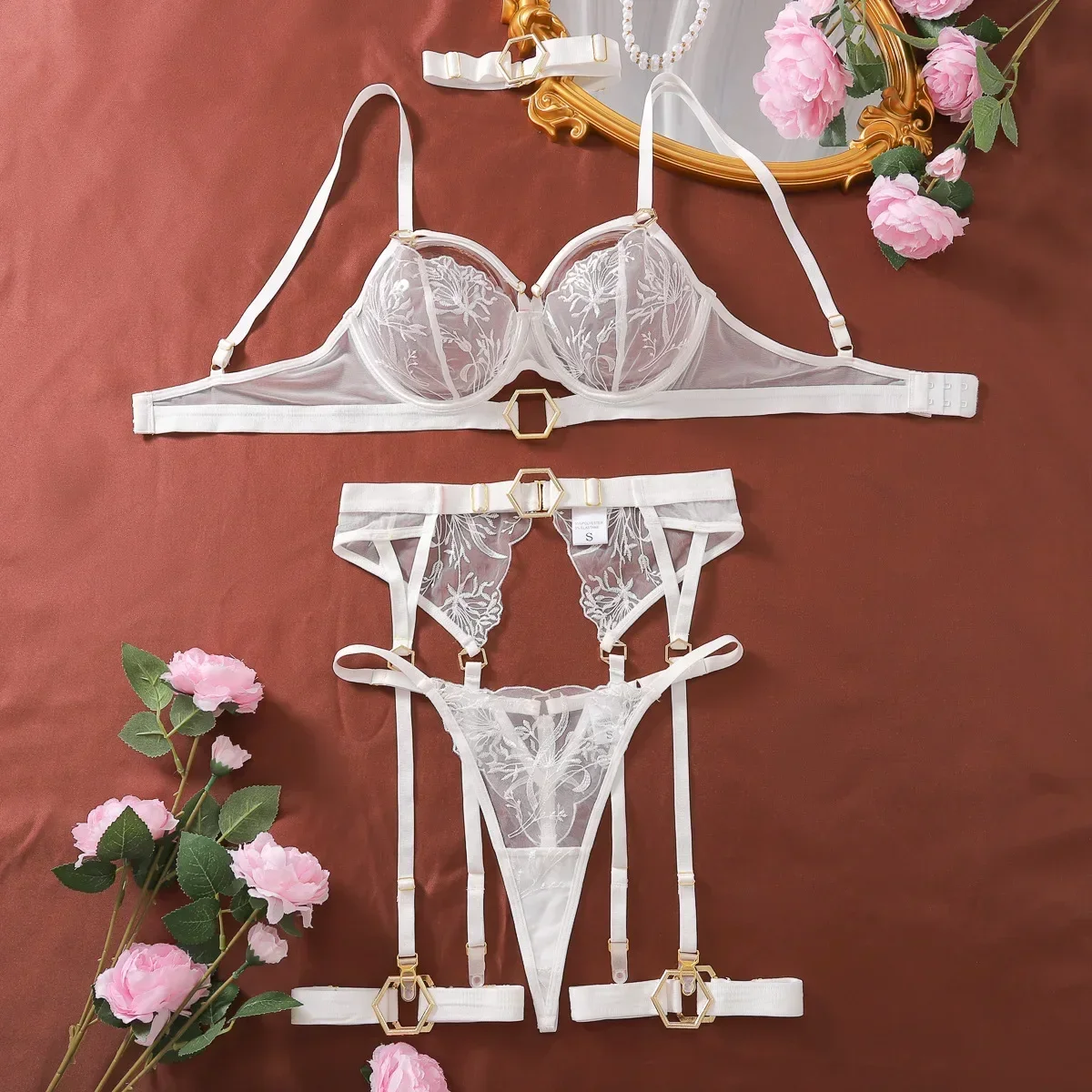 CHUANGERM Sexy Lingerie Lace Transparent Underwear Fairy Embroidery Brief Delicate Bra Kit Push Up Breves Sets Thin Erotic Bras