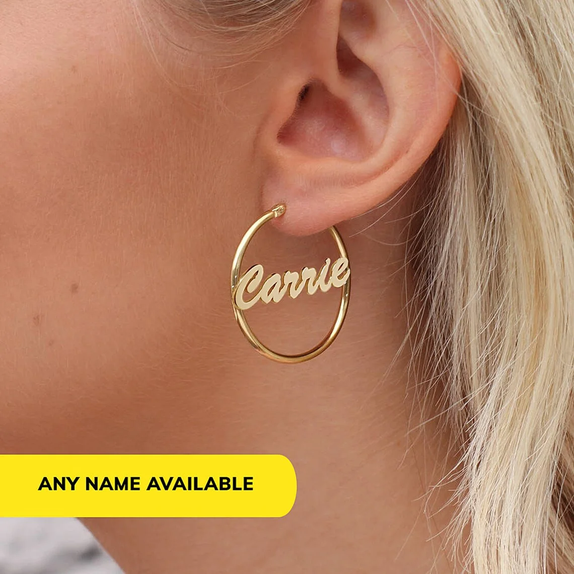 Pair Of Script Hoop Name Earrings Personalized Stainless Steel Initial Letter Nameplate Jewelry For Women Stud Earrings Gifts