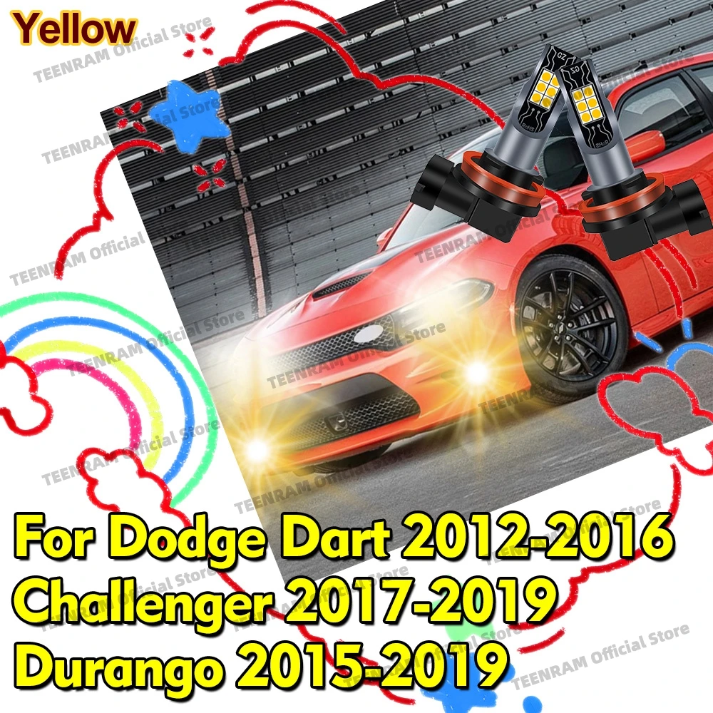 2 Bombillas LED para Faros Antiniebla de Auto, 3000K, Amarillas, H8 H11, para Dodge Dart 2012-2016, Challenger 2017 2018 2019, Durango 2015-2019