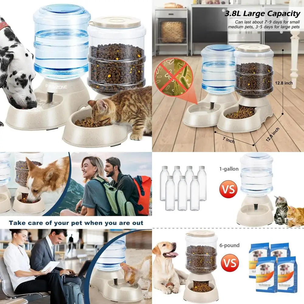 

2 Pack Automatic Cat Feeder and Water Dispenser in Set Pet Food Bowl for Small Medium Dog Pets Puppy Kitten Big Capacity 1 Gallo