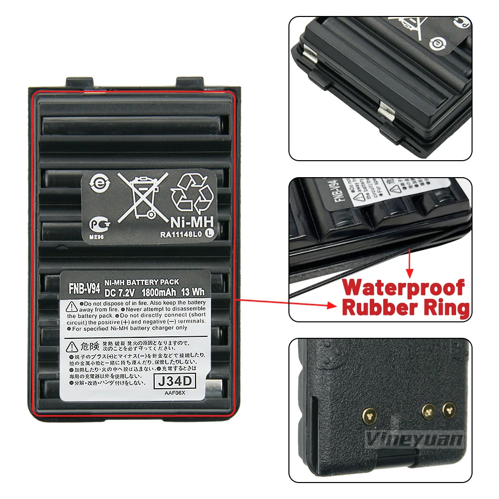 NEW FNB-V94 1800mAh Replacement Ni-MH Battery for Vertex Standard VX-110 VX-120 VX-150 VX-160 Yaesu FT-60R FT-250R Radios FNB-83