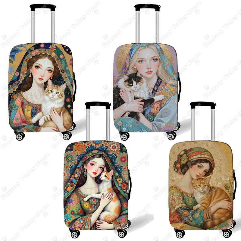 

18-30 Inches Elegant Lady Cradles The Cat in Her Arms Print Luggage Cover Women Trolley Case Protective Covers Suitcase Cover