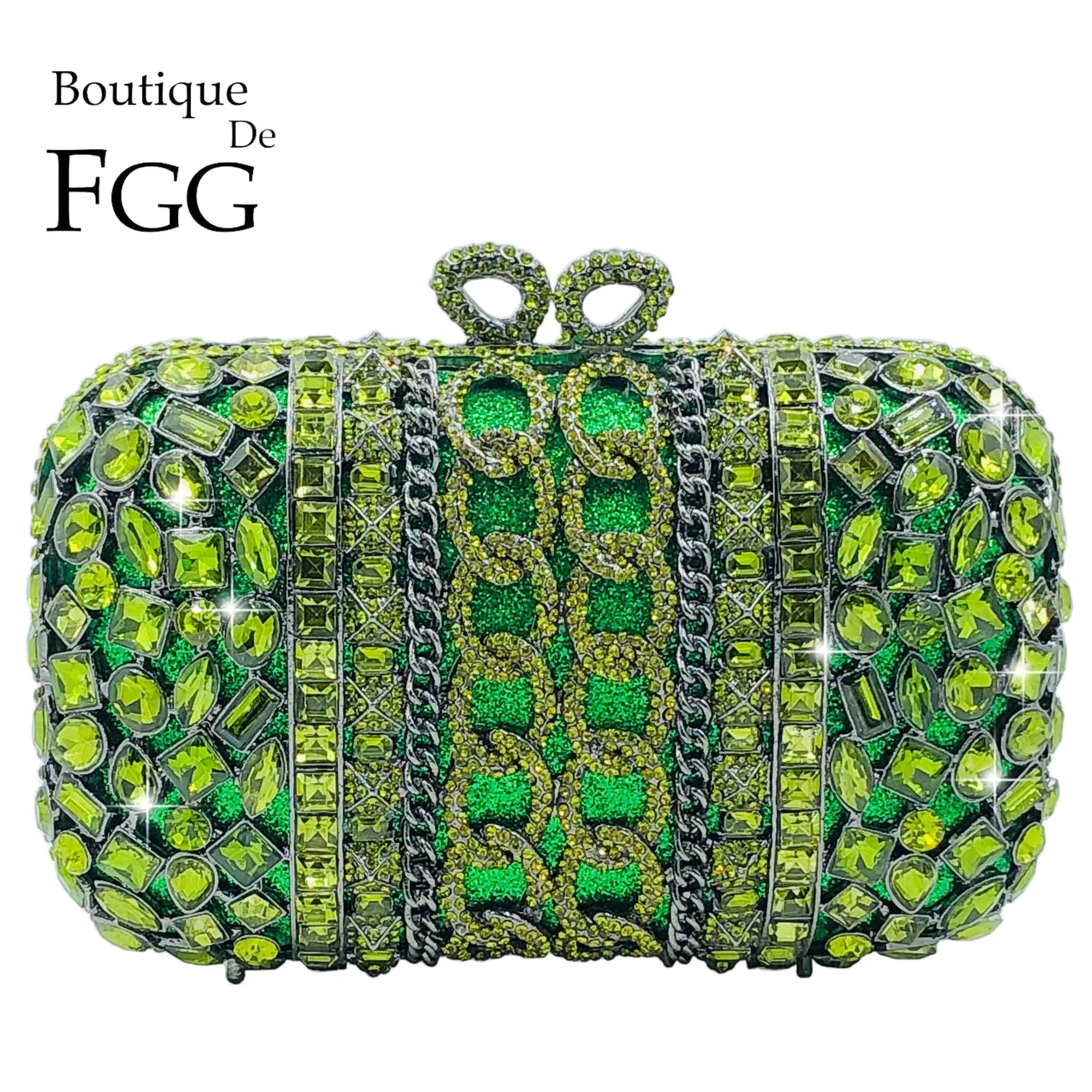 Boutique De FGG Olive Green Clutch Purses for Women Dressy, Women Rhinestone Evening Bags, Wedding Party Crystal Clutch Bag