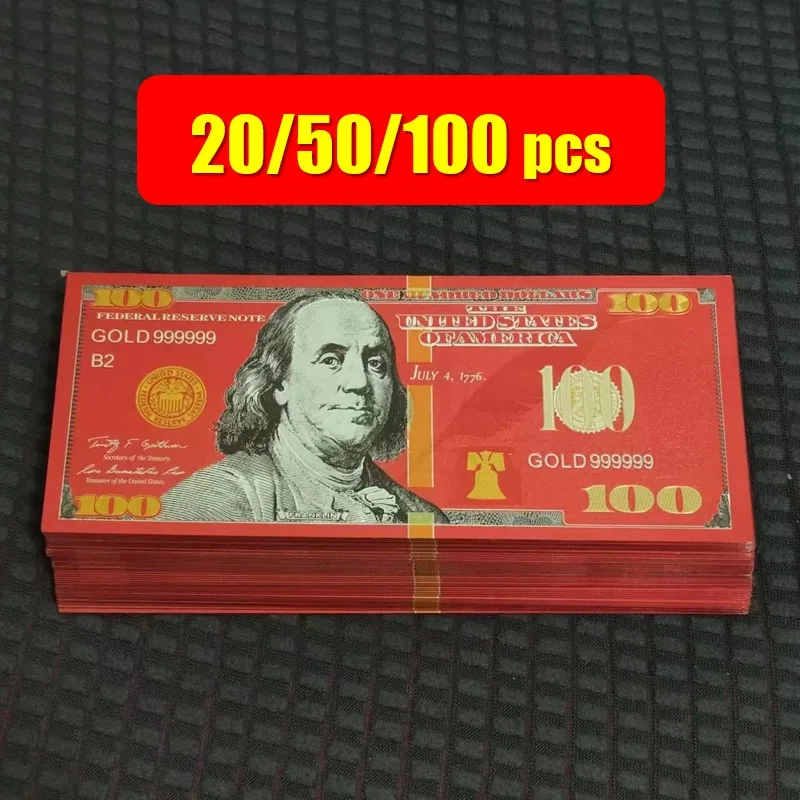 

20~100pcs US 100 Dollar Bills Red 100 Dollars Gold Foil Banknote Fake Dollars Currency Souvenir Gifts