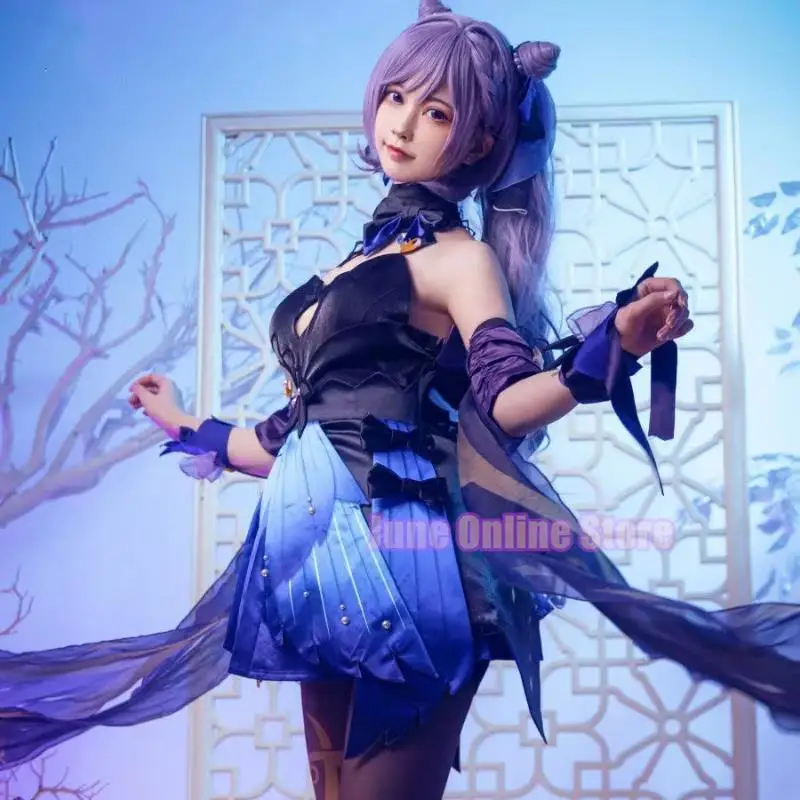 Genshin Impact Keqing Splendor Cosplay Costumes Girl Halloween Costumes for Women Vestido Anime Clothes Lolita Dress Wig Sexy