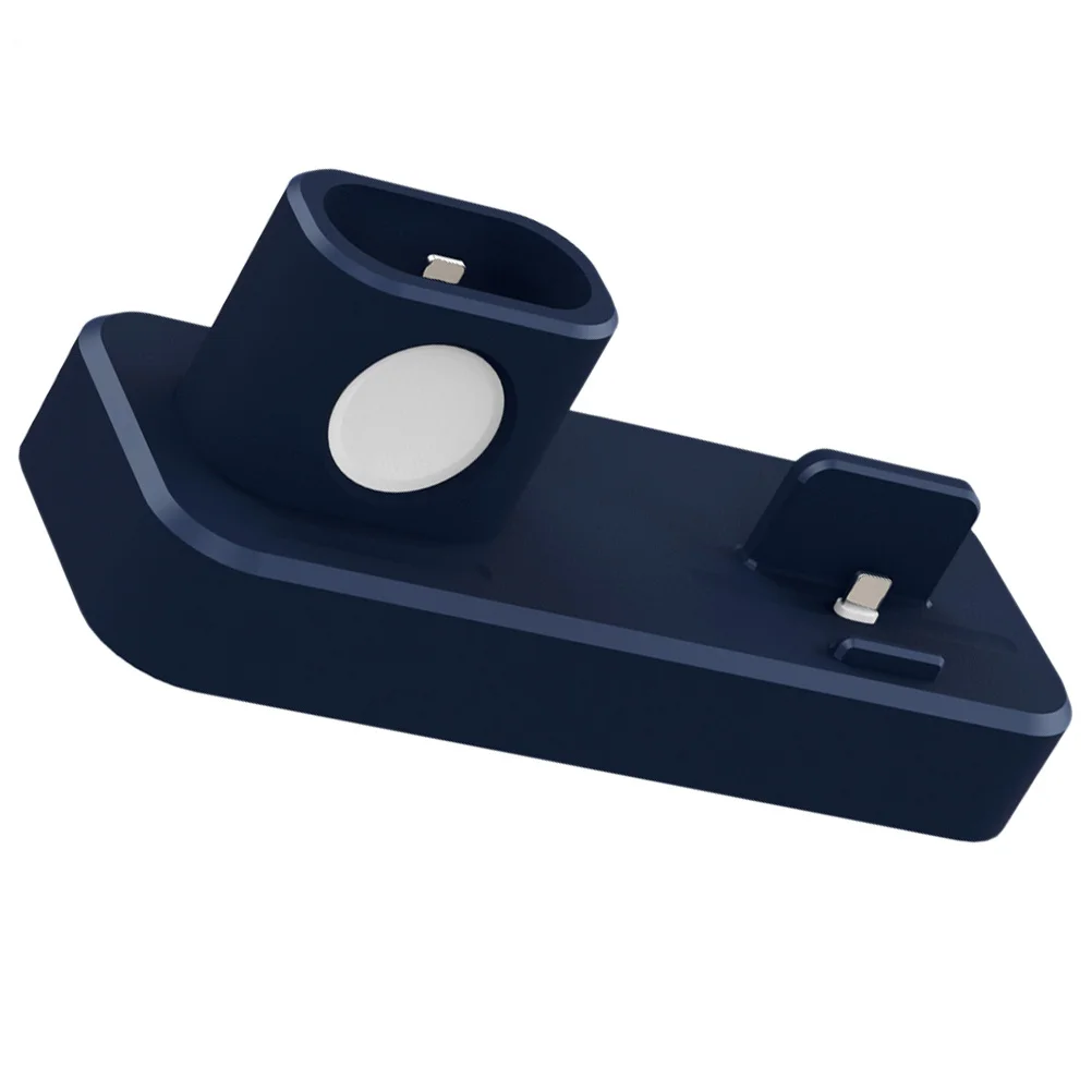 

3 in 1 Charging Dock Station for Phone Watch Wireless Earphone Blue Desktop Holder with Rotary Base Multiple Interfaces Fast