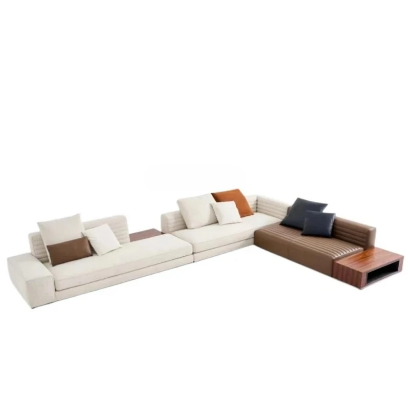 

Italian large flat floor straight corner modern light luxury living room cotton linen sofa
