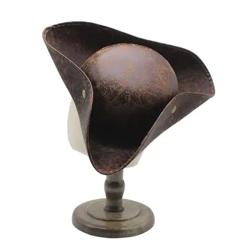 Pirate Hat Women Tricorn Brown Pirate Men Leather Faux Leather Vintage Wrinkle Distressed Captain Triangular Hat