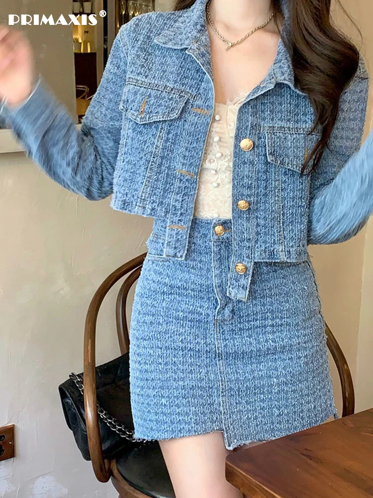 dresses for women 2022  dress skirt suits outifits blue denim jacket set of two fashion pieces for Women's clothing sets