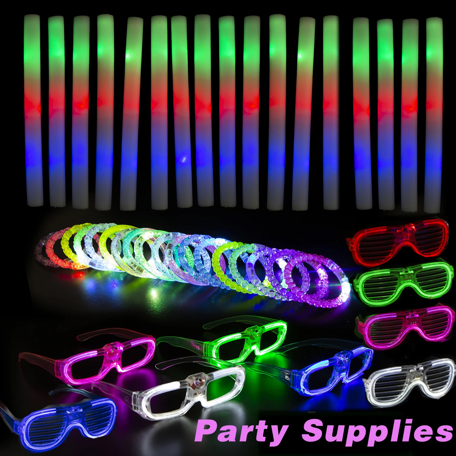 Led Foam Sticks LED Light Up Toys Party Favors Glow in the Dark Party Supplies Neon Sunglasses LED Bracelets Wedding Decoration