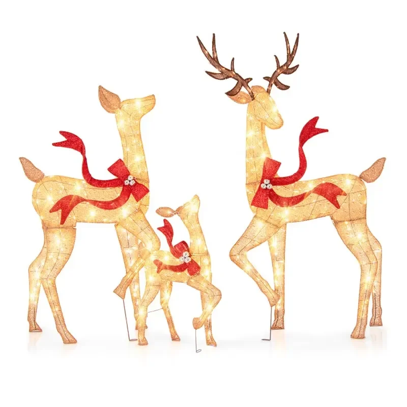 3D LED Reindeer Christmas Motif Light Fabric Wire Warm White Lighted Sculpture Outdoor Yard Garden Holiday Decor Stake