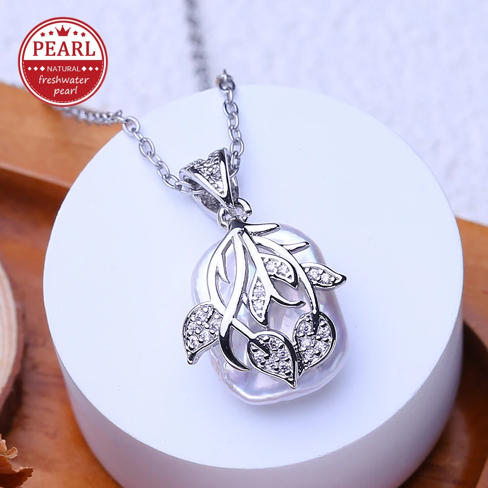 Fotografia: FENASY-Colar com pingentes de pérolas barrocas grandes para mulheres, água doce natural, prata elegante, prenda de aniversário, 12-16mm