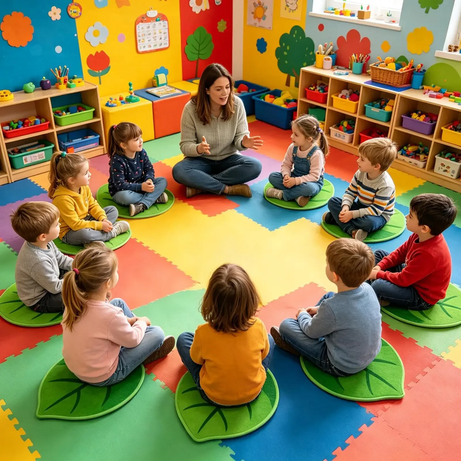 12 Pieces Plant Shape Non Slip Soft Carpet Children Classroom Sitting Floor Mat for Students  Learning Reading