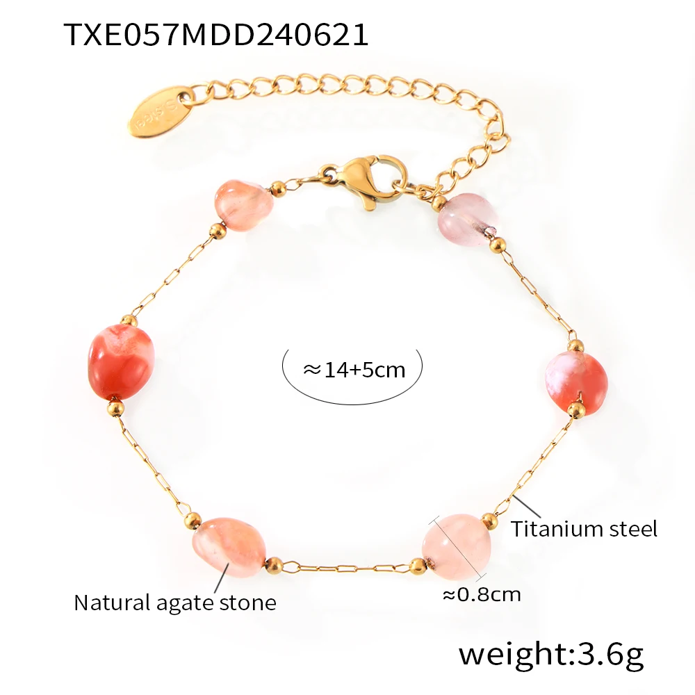 Trendy Gorgeous Nature Stones Stainless Steel Necklace Bracelet Set for Women Casual Collar Chain Charm Female Jewelry