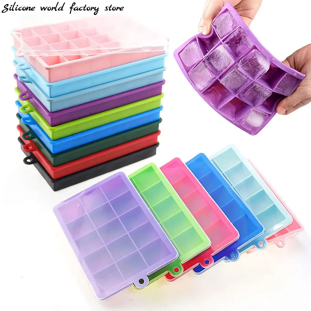 

Silicone world Silicone Ice Cube Mold 15Grids Square With Lids Trays Icecream Cold Drinks Whiskey Cocktails Tools Ice Mold