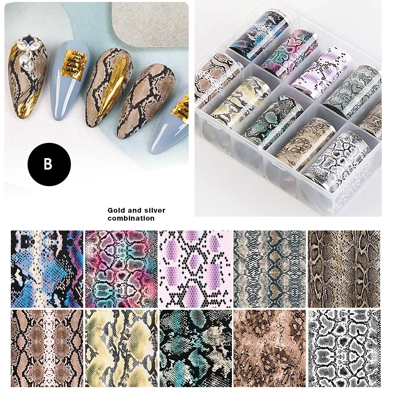 10Pcs Snake Leopard Pattern Nail Foils Animal Print Transfer Sticker Slide Decals Nail Art Accessories