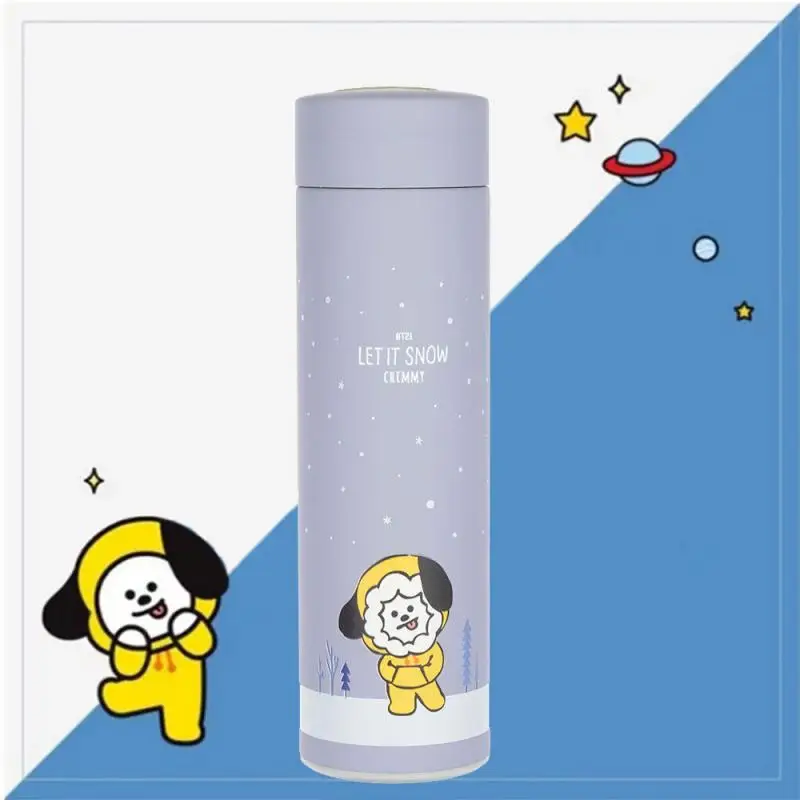 500Ml Animation Peripheral Bt21 Thermos Cup Creative Cartoon Cute Stainless Steel Cup Male and Female Student Water Cup Gifts