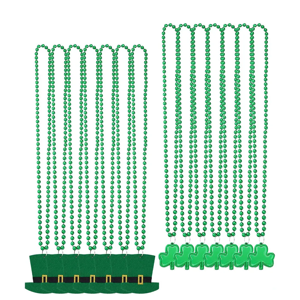 

14 Pcs Clover Necklace Patrick's Day Shamrock Festival Women Green Plastic Decorative Accessories Party Jewelry