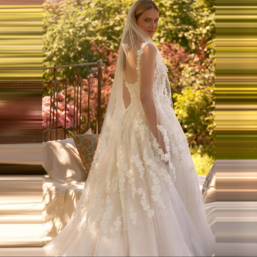 فساتين زفاف فاخرة للنساء على شكل حرف A بدون أكمام دانتيل زينة سويب تراين زي العرائس بدون ظهر Vestidos De Novia مخصصة