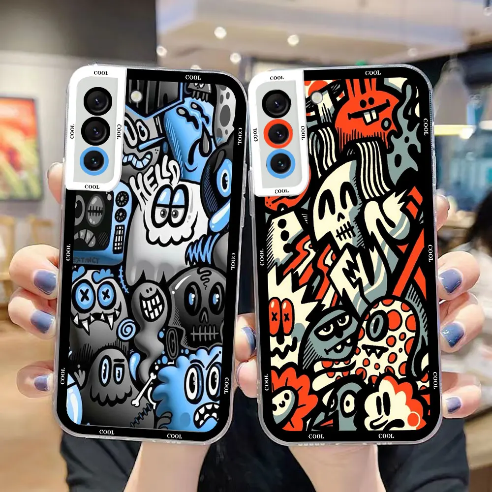 Clear Phone Case For Samsung Galaxy S26 S25 EDGE S24 S23 S22 S21 S20 FE PLUS ULTRA Case Shell Cover Cool Black Red Graffiti