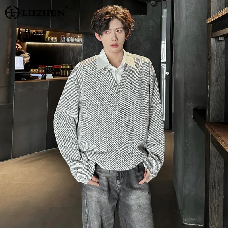 

LUZHEN Fake Two Piece Design Lapel Long Sleeve Shirts Men's Fashion Korean 2025 Spring New High Quality Elegant Male Tops JY3508