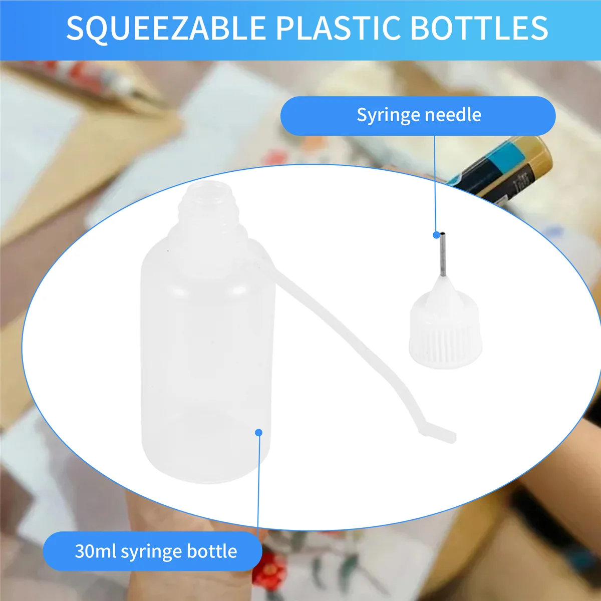 High-end 10Pcs 30Ml Plastic Squeezable Tip Applicator Bottle Refillable Dropper Bottles with Needle Tip Caps for Glue DIY