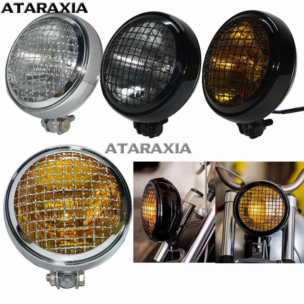 

Vintage Motorcycle 5.75" Front Grill High Low Beam Headlight Retro Headlamp Indicator Light for Harley Cafe Racer Bobber Chopper
